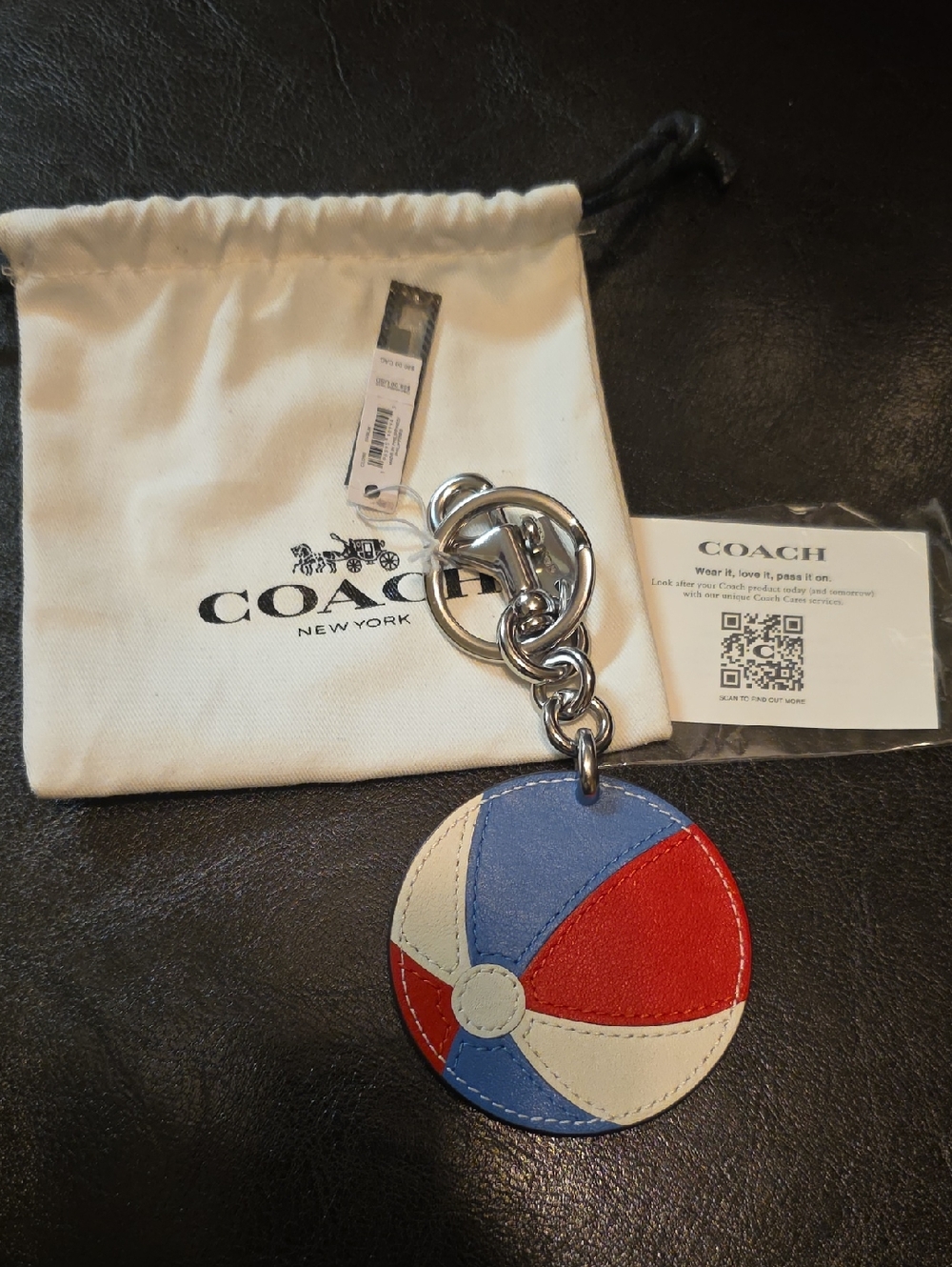 Coach Red White Blue Leather Beach Ball Keyring